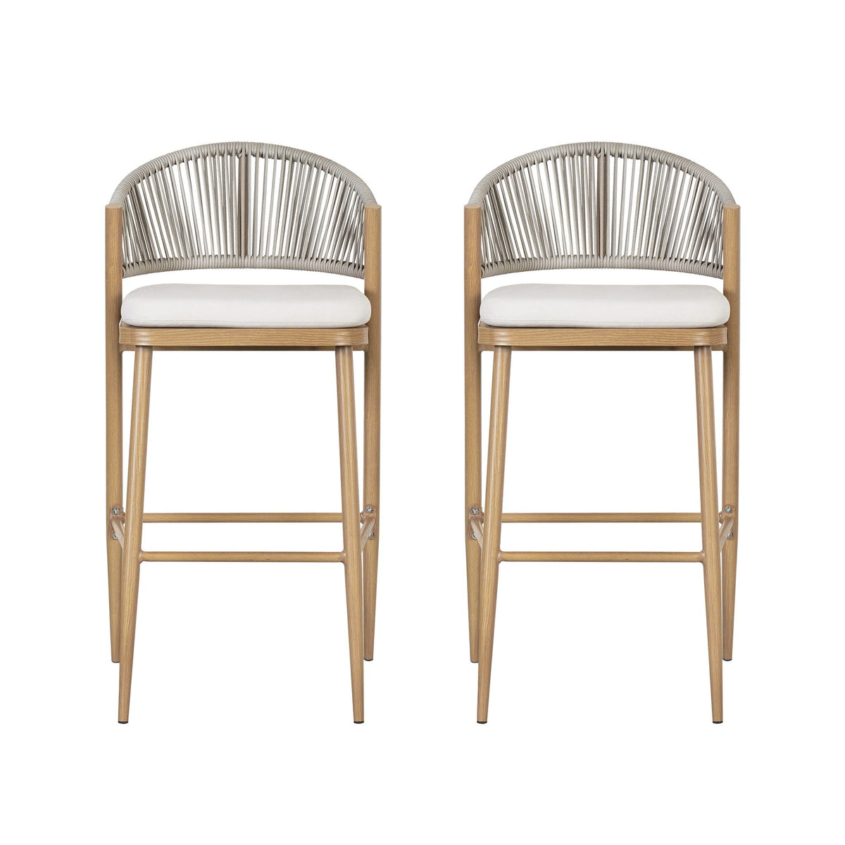 Outdoor Bar Height Metal Frame Counter Stools with Scallop-Shaped Backrest & Water-Resistant Cushions