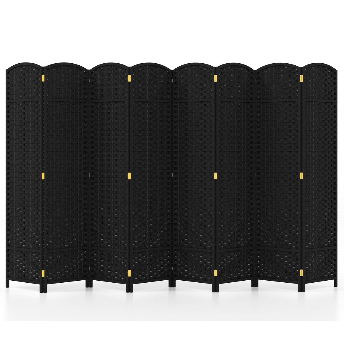 8-Panel Folding Room Divider with Hand-woven Texture and Wood Frame