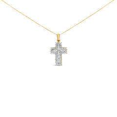14K Yellow Gold 2.0 Cttw Multi-Row Diamond Cross Pendant Necklace