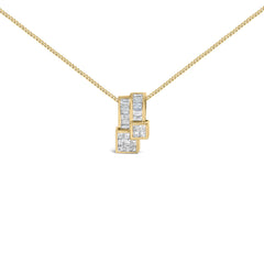 14K Yellow Gold 1 1/2 cttw Princess and Baguette Cut Diamond Geometric Pendant Necklace (H-I Color, VS1-VS2 Clarity)