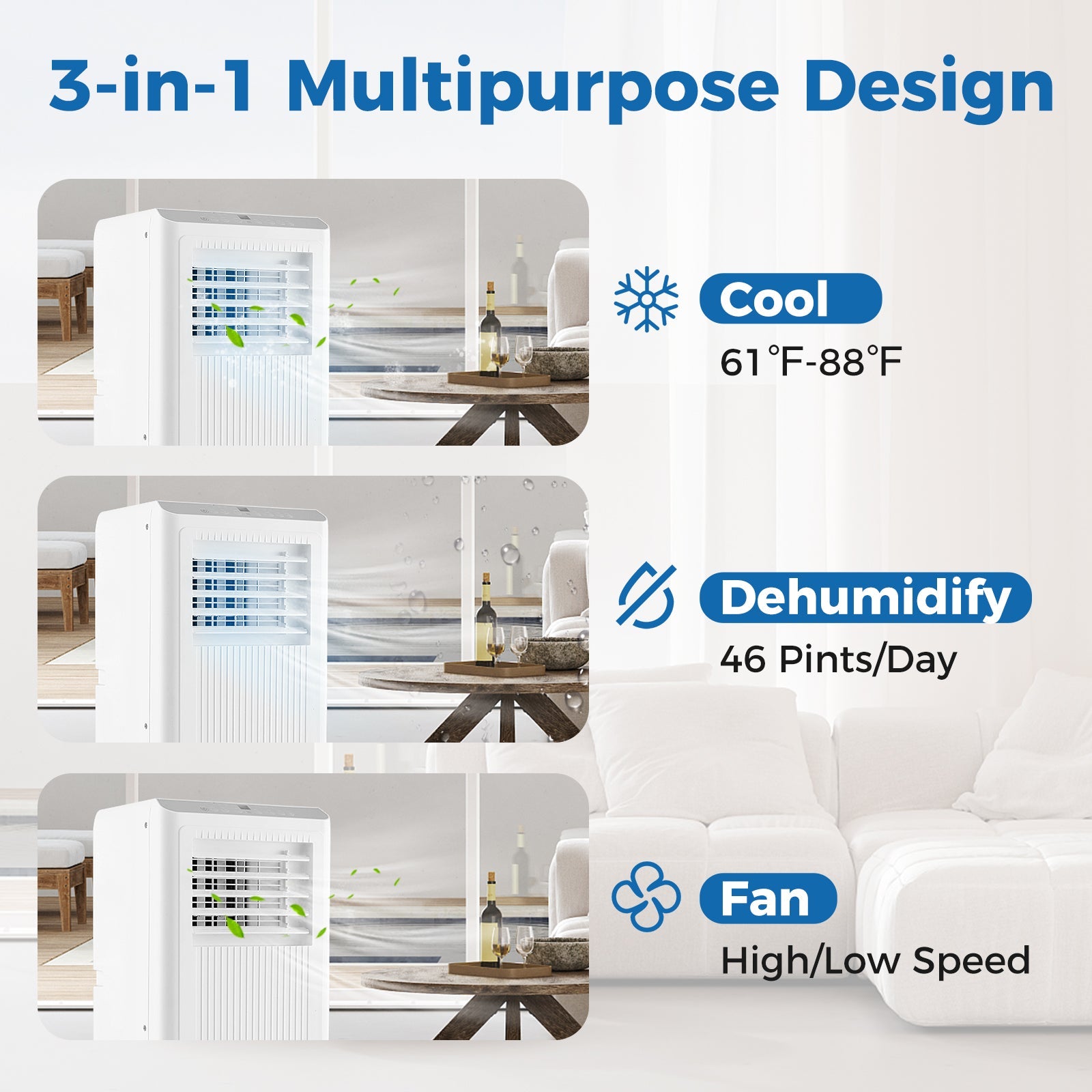 8000 BTU Portable Air Conditioner with Dehumidifier