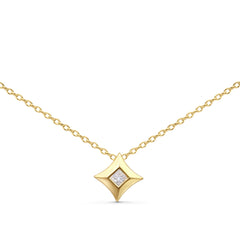 10K Yellow Gold 1/5 Cttw Bezel Set Princess Diamond Kite Shaped Solitaire Pendent Necklace