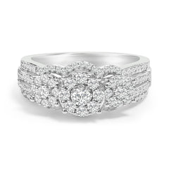 .925 Sterling Silver 1.0 Cttw Diamond Engagement Ring and Soldered Wedding Band Set