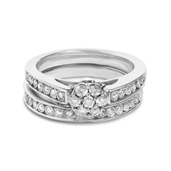 Sterling Silver 1/2 Cttw Diamond Cluster Flower Bridal Set