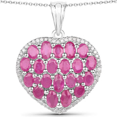 5.00 Carat Genuine Ruby and White Diamond .925 Sterling Silver Pendant