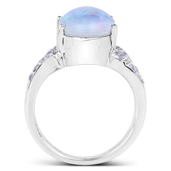 4.12 Carat Genuine Triplet Opal and Tanzanite .925 Sterling Silver Ring