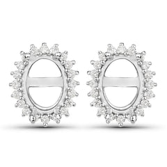 0.26 Carat Genuine White Diamond 14K White Gold Semi Mount Earrings - holds 8x6mm Oval Gemstones