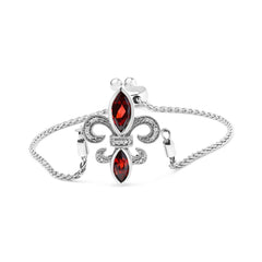 .925 Sterling Silver Marquise Garnet  and Diamond Accent Lariat 4â€-10â€ Fleur De Lis Adjustable Bolo Bracelet (H-I Color, SI1-SI2 Clarity)