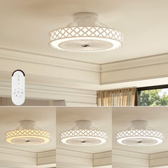 19 Inch Ceiling Fan with Light Low Profile Flush Mount Fan-White