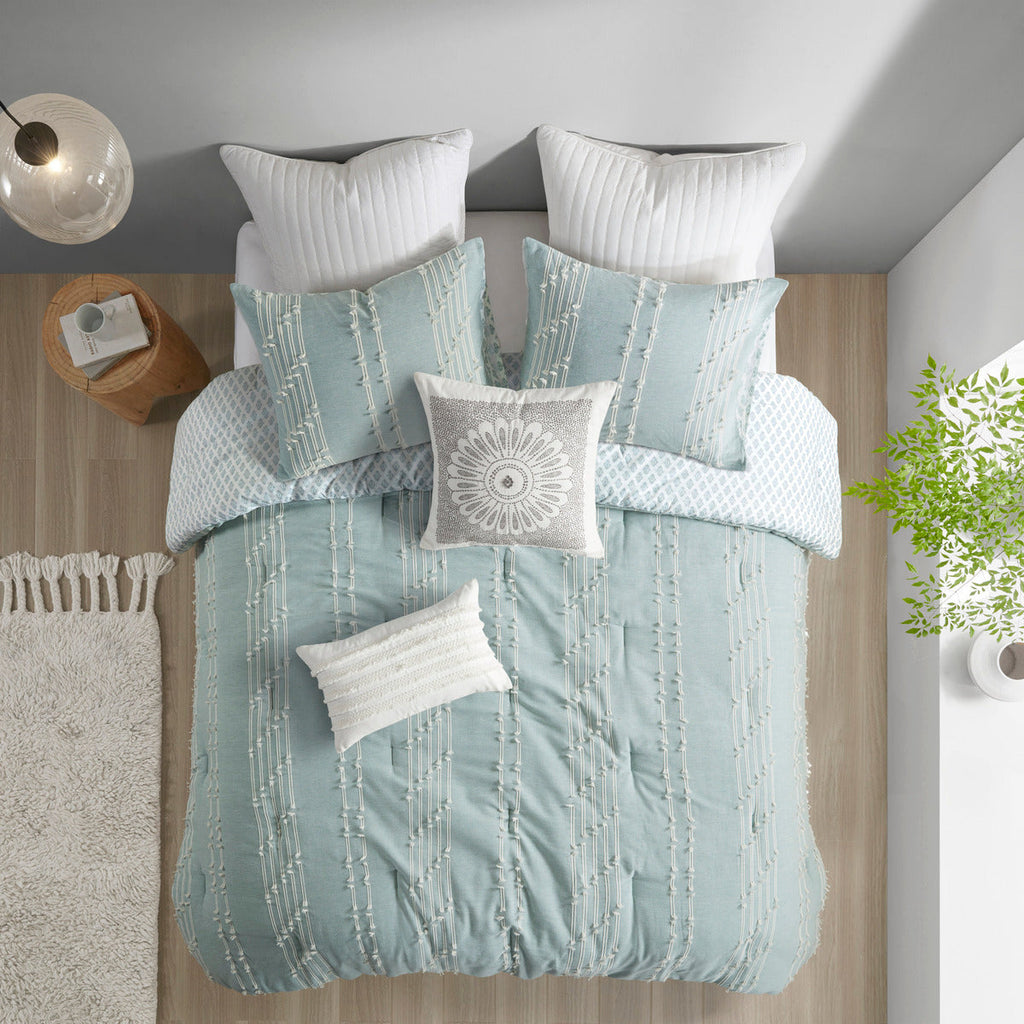 3 Piece Cotton Jacquard Comforter Set Aqua King/Cal King