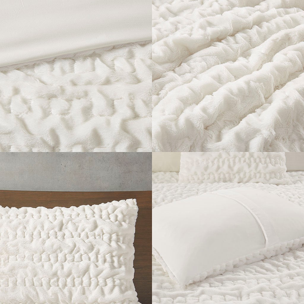 King/Cal King Ruched Fur Down Alternative Comforter Set