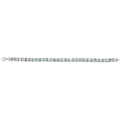 .925 Sterling Silver 16.0 Cttw Oval Blue Topaz and Diamond Accent Tennis X Link Bracelet (I-J Color, I1-I2 Clarity) - Size 7" Inch
