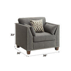 Laurissa Light Charcoal Linen Chair With 3 Pillows