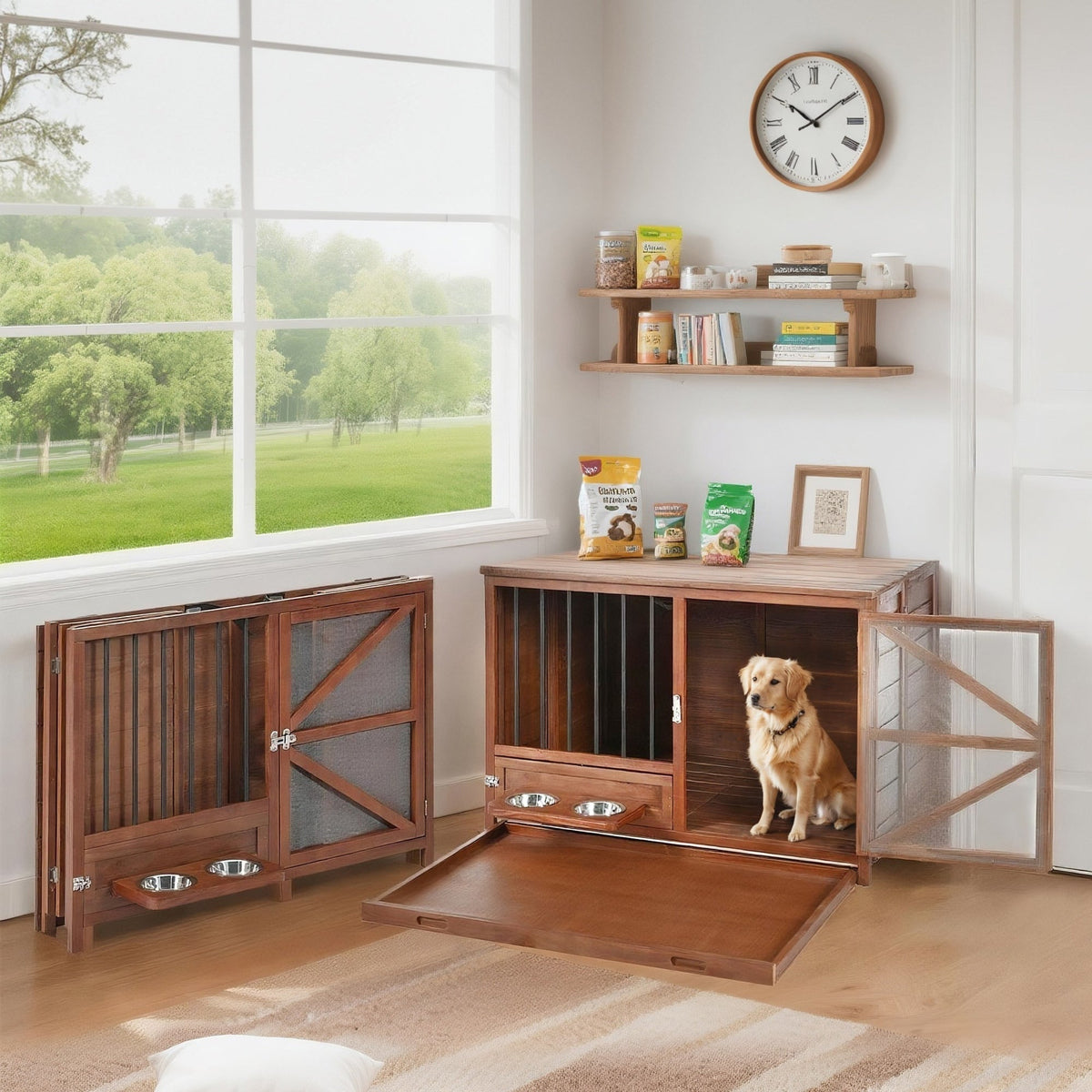 33" Solid Wood Dog Crate Furniture - Foldable Indoor Kennel