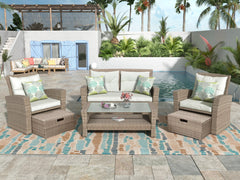 U-Style Patio Furniture 4 Piece Outdoor Wicker Sectional Sofa Set with Ottoman and Cushions