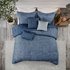 7 Piece Printed Seersucker Comforter Set Navy Queen