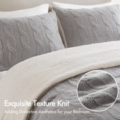 3 Pieces Full/Queen Cable Knit Chenille Comforter Set Gray