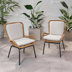 Outdoor Wicker Club Chair With Cushions (Set of 2)
