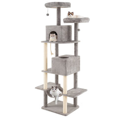 84 Inch Large Cat Tree with 2 Condos and 2 Soft Plush Perches for Indoor Cats-Gray