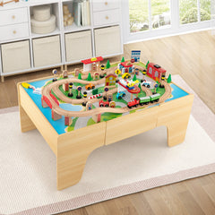 84-Piece Train and Building Block Table with Reversible Top and Creative Play Surface