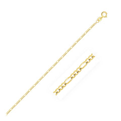 14k Yellow Gold Solid Figaro Chain 1.3mm