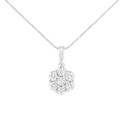 14K White Gold 2.00 Cttw Brilliant Round-Cut Diamond 7 Stone Flower Cluster 18" Pendant Necklace (H-I Color, SI2-I1 Clarity)