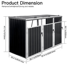 87-Inch Extra Large Heavy-Duty Outdoor Metal Garbage Bin Shed For 3 Trash Cans (SAK34981)