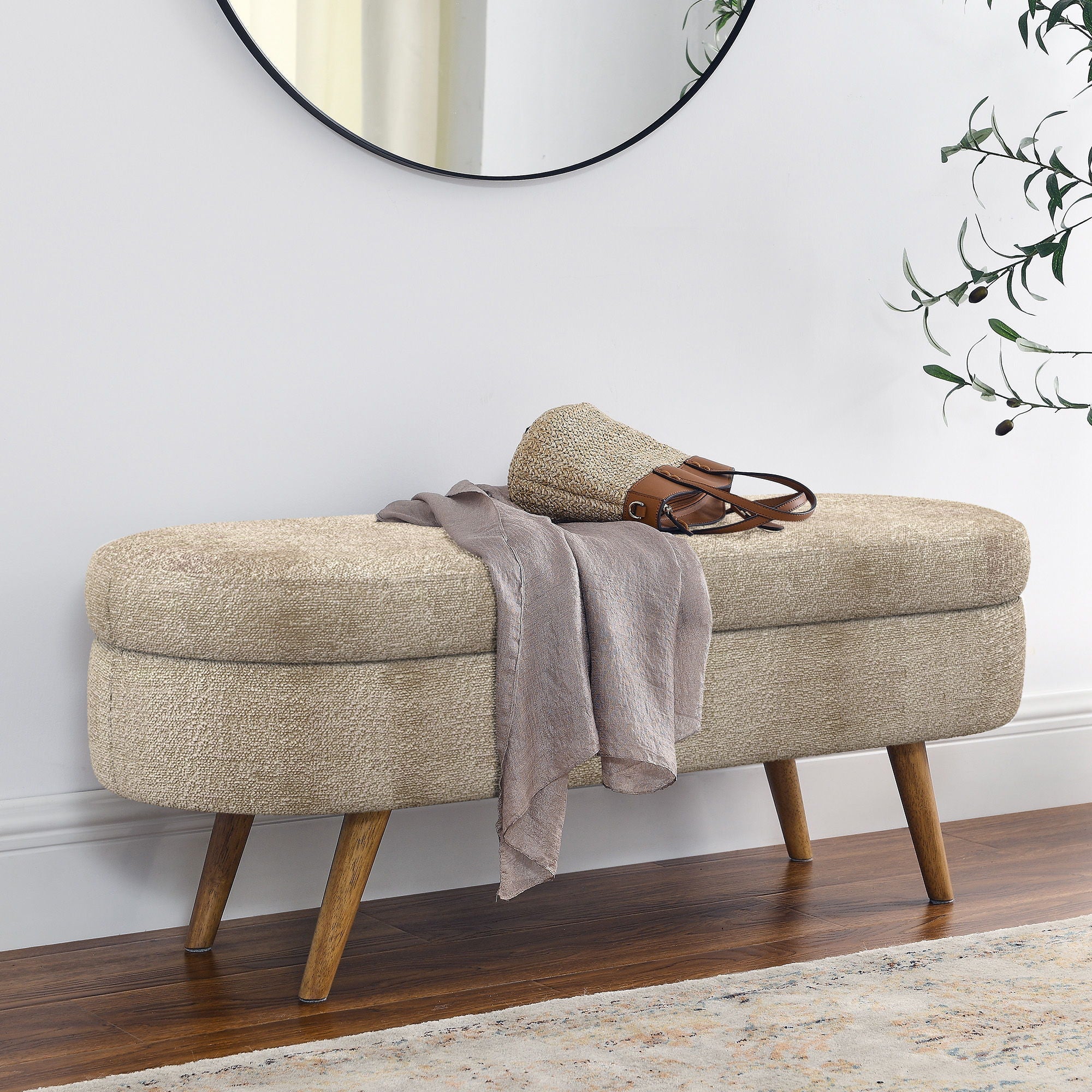 Modern Ottoman Storage Bench Upholstered Seat