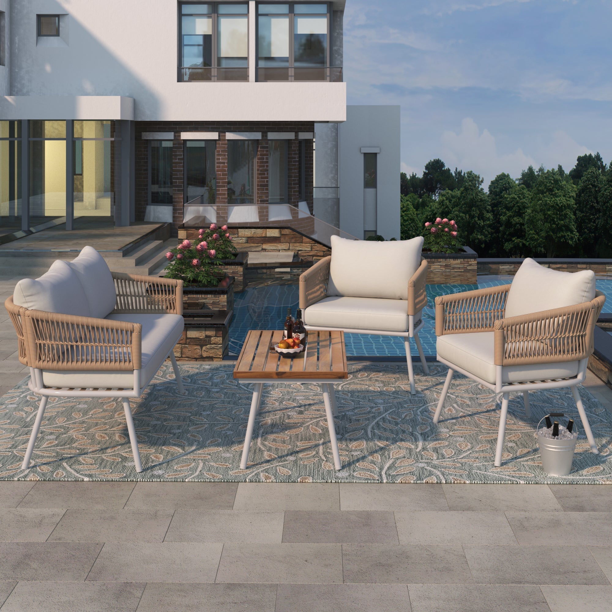 K&K 4-Piece Boho Rope Patio Furniture Set