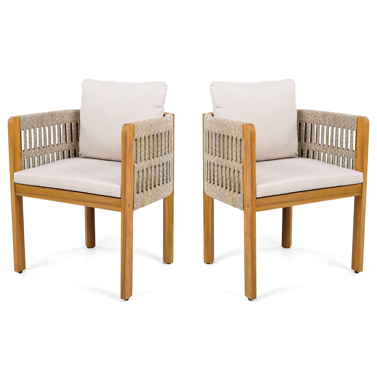 Outdoor Dining Chairs With Mix Rope Handles (Set of 2)