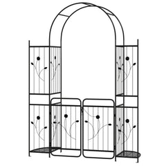 87 inch Tall Garden Arch with Gate Planter Shelves Climbing Trellises