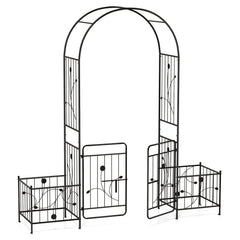 87 Inches Garden Arbor with Lockable Gate Side Planters-Black