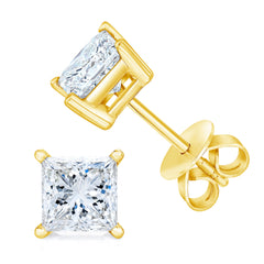 14K Yellow Gold 1/3 Cttw Princess-Cut Square Near Colorless Diamond Classic 4-Prong Solitaire Stud Earrings (J-K Color, I1-I2 Clarity)