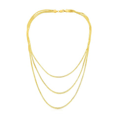 14k Yellow Gold Three Strand Herringbone Chain Necklace