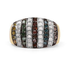 14K Yellow Gold Plated 0.84 Carat Genuine Multi Diamond .925 Sterling Silver Ring