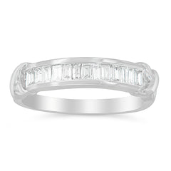 .925 Sterling Silver 1/2 Cttw Baguette Cut Diamond Channel Set X-Station Wedding Ring (H-I Color, I1-I2 Clarity) - Size 6-1/2