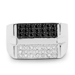 0.64 Carat Genuine Black Diamond and White Diamond .925 Sterling Silver Ring
