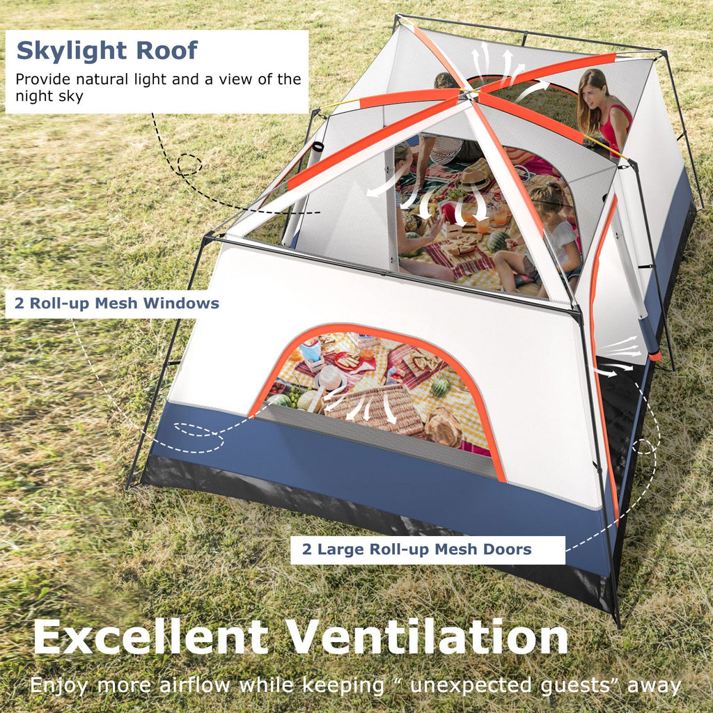 8-10 Person Camping Tent with Double Rooms and 2 Doors-Navy
