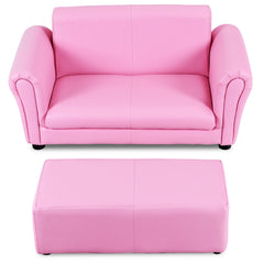 Soft Kids Double Sofa with Ottoman-Pink