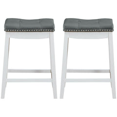 Set of 2 24-Inch Height Backless Counter Stool with Footrest-White
