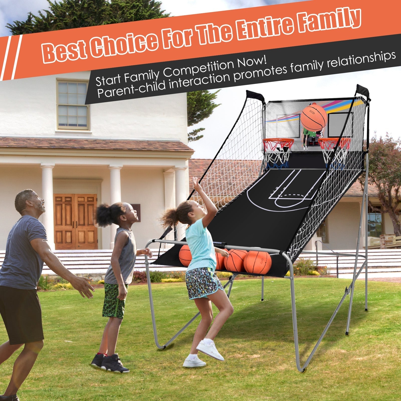 Foldable Double Electronic Basketball Game with 4 Balls Indoor-Gray
