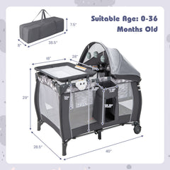 Portable Baby Nursery Center 4-in-1 Portable Travel Crib-Gray