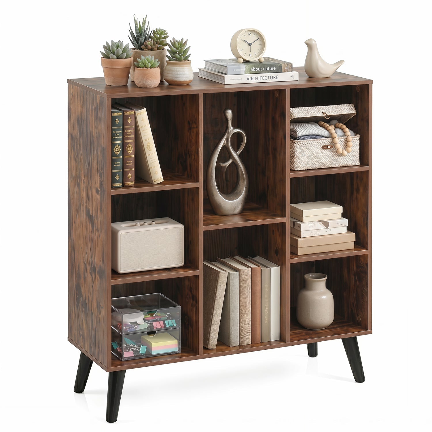 8-Cube Bookcase with Raised Legs - Rustic Brown