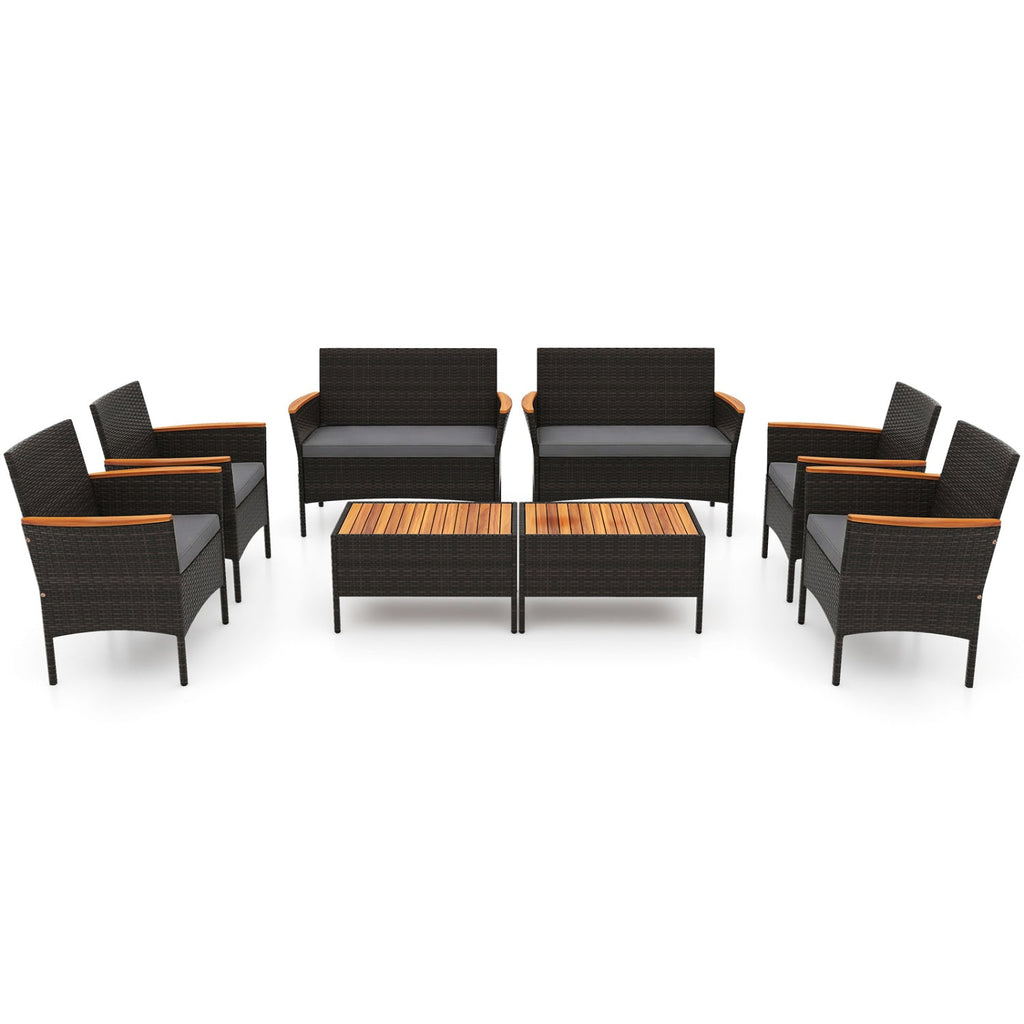 8 Piece Patio Wicker Sofa Set 4 Rattan Chairs and 2 Loveseat with 2 Table