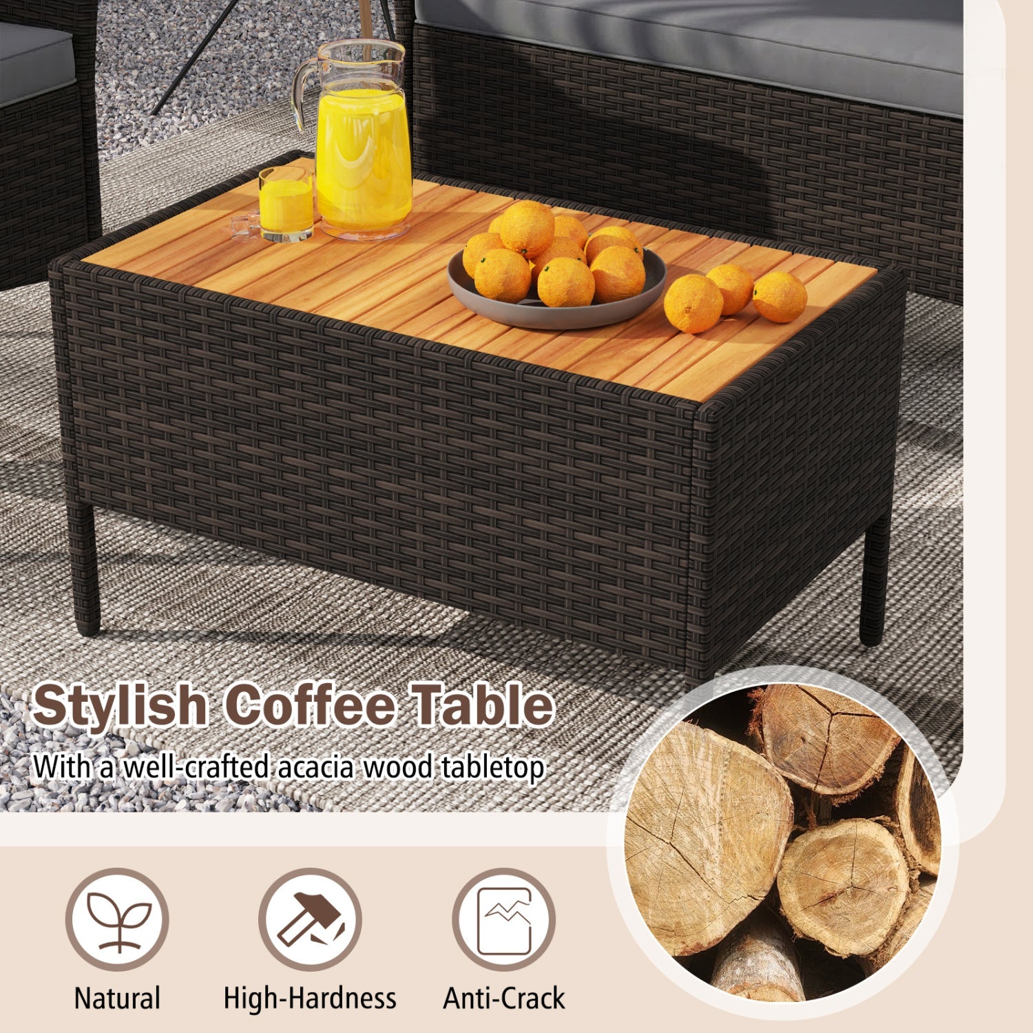 8 Piece Patio Wicker Sofa Set 4 Rattan Chairs and 2 Loveseat with 2 Table