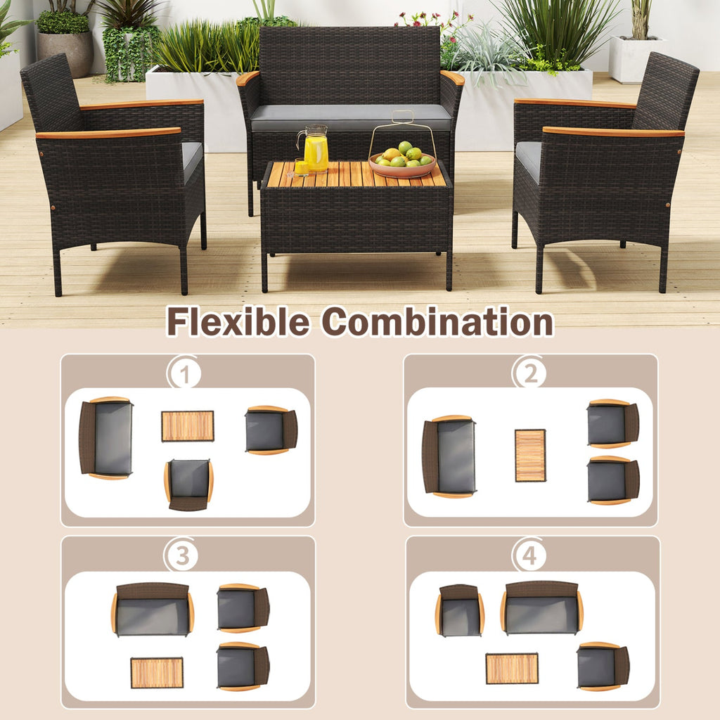 8 Piece Patio Wicker Sofa Set 4 Rattan Chairs and 2 Loveseat with 2 Table