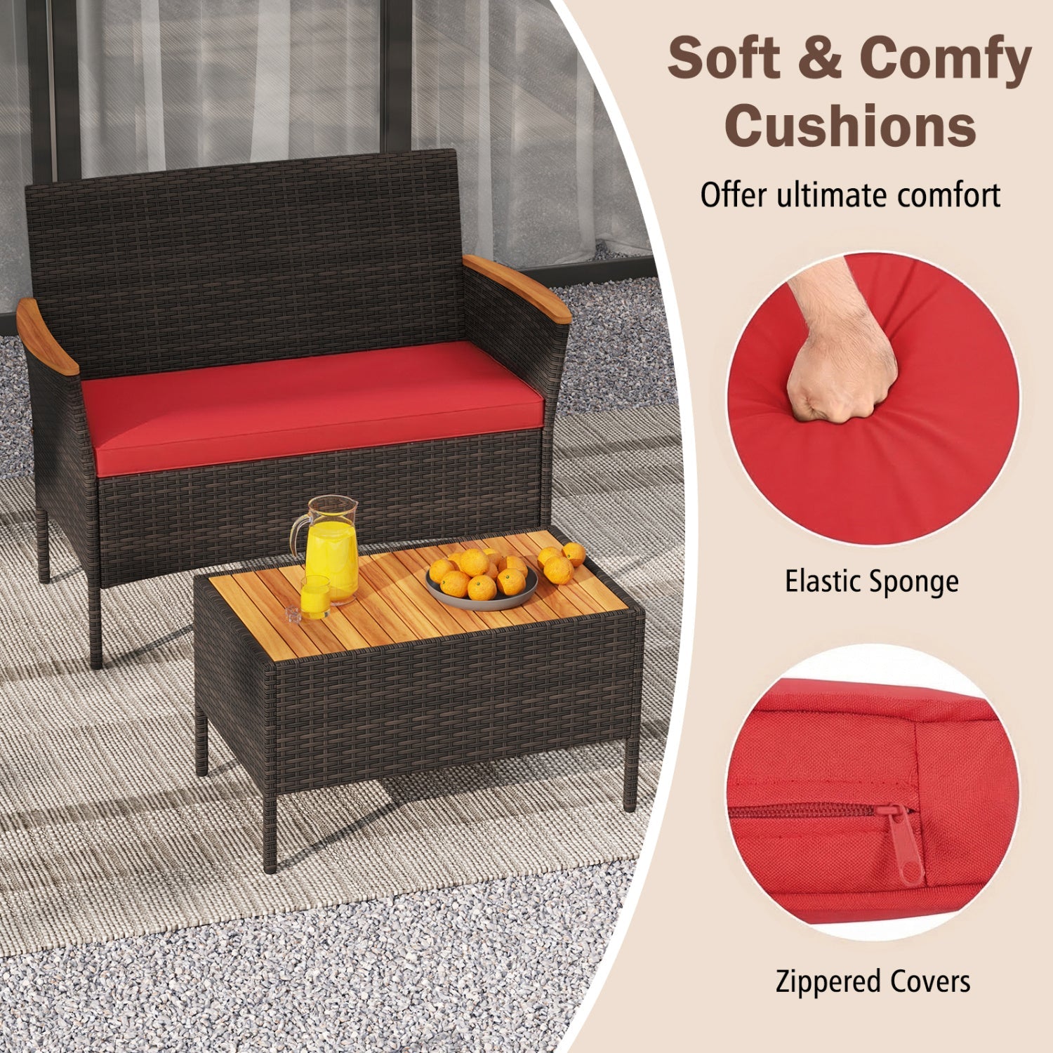 8 Piece Patio Wicker Sofa Set 4 Rattan Chairs and 2 Loveseat with 2 Table