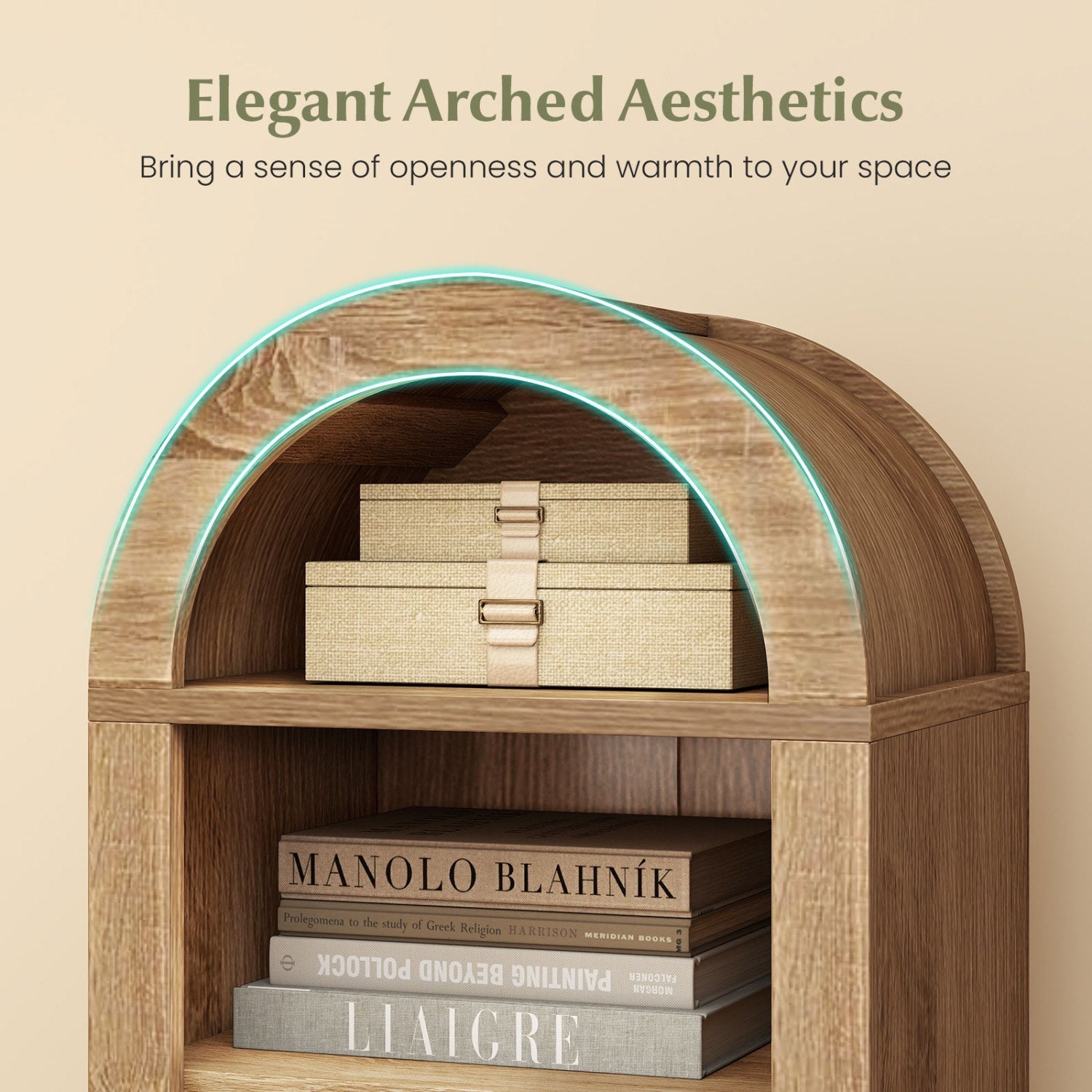 8-Tier Modern Arch Bookshelf with 3 Adjustable Shelves