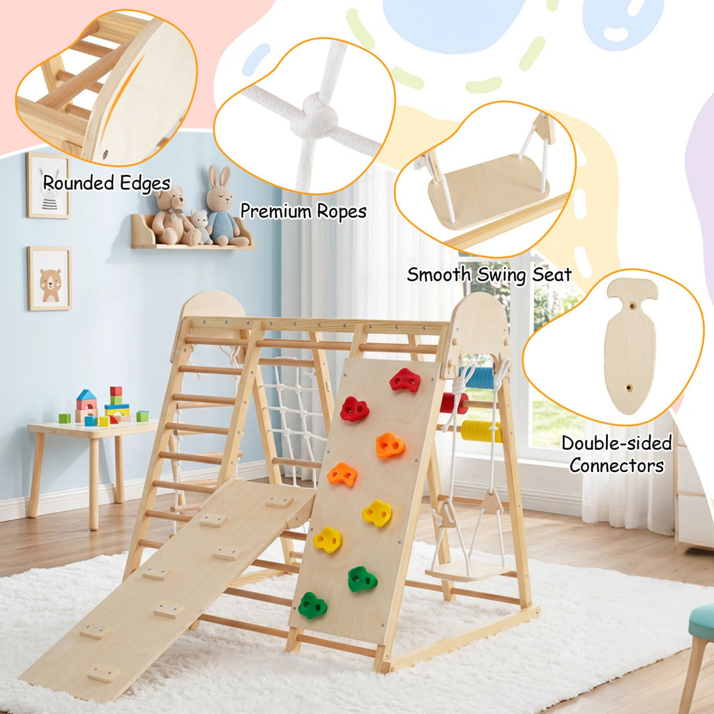 8-in-1 Foldable Indoor Jungle Gym with Swing and Monkey Bars