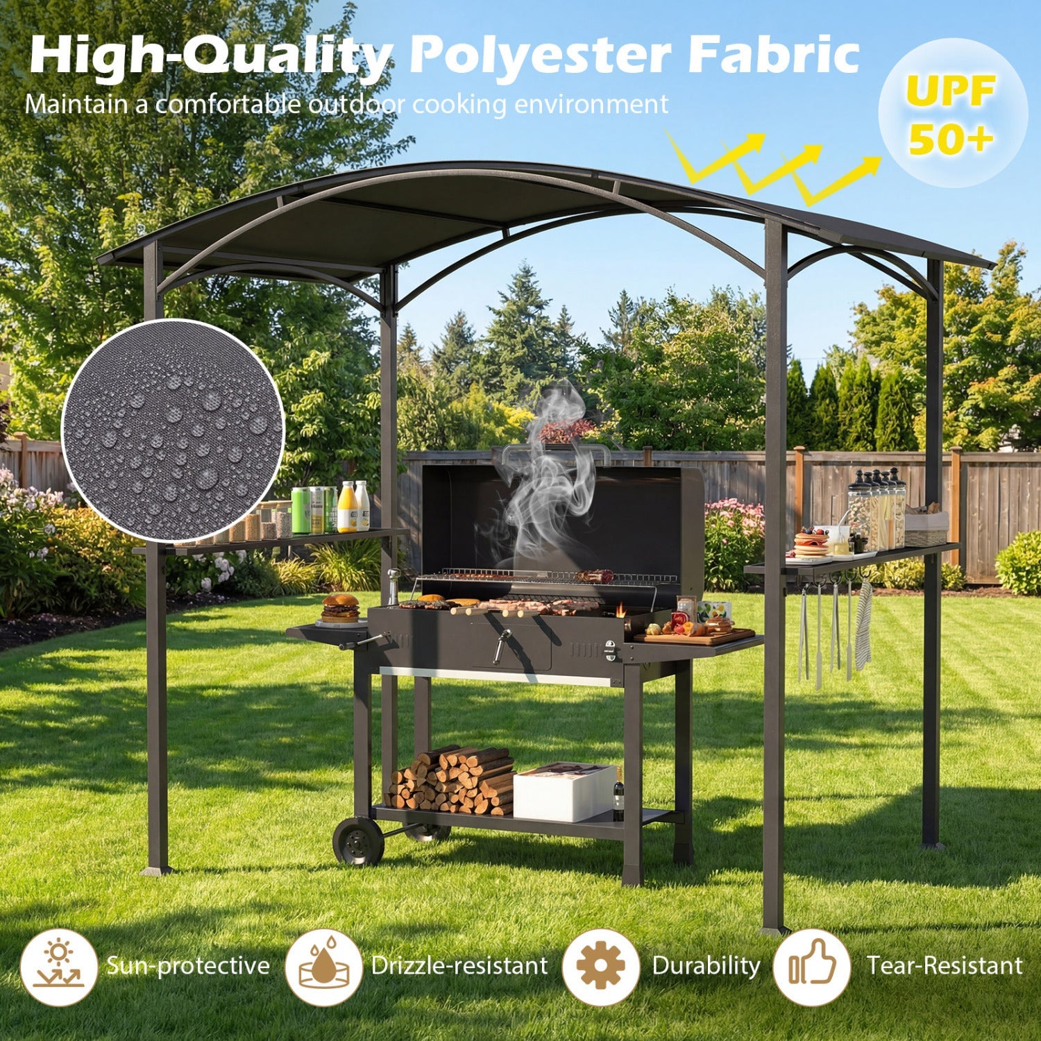 8 x 5 x 7 FT Grill Gazebo Outdoor BBQ Canopy with Metal Frame